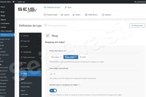 Painel administrativo da loja online para supermercados